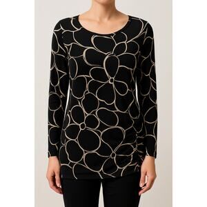Chico's Travelers Black Beige Abstract Floral Tunic Top Size 3